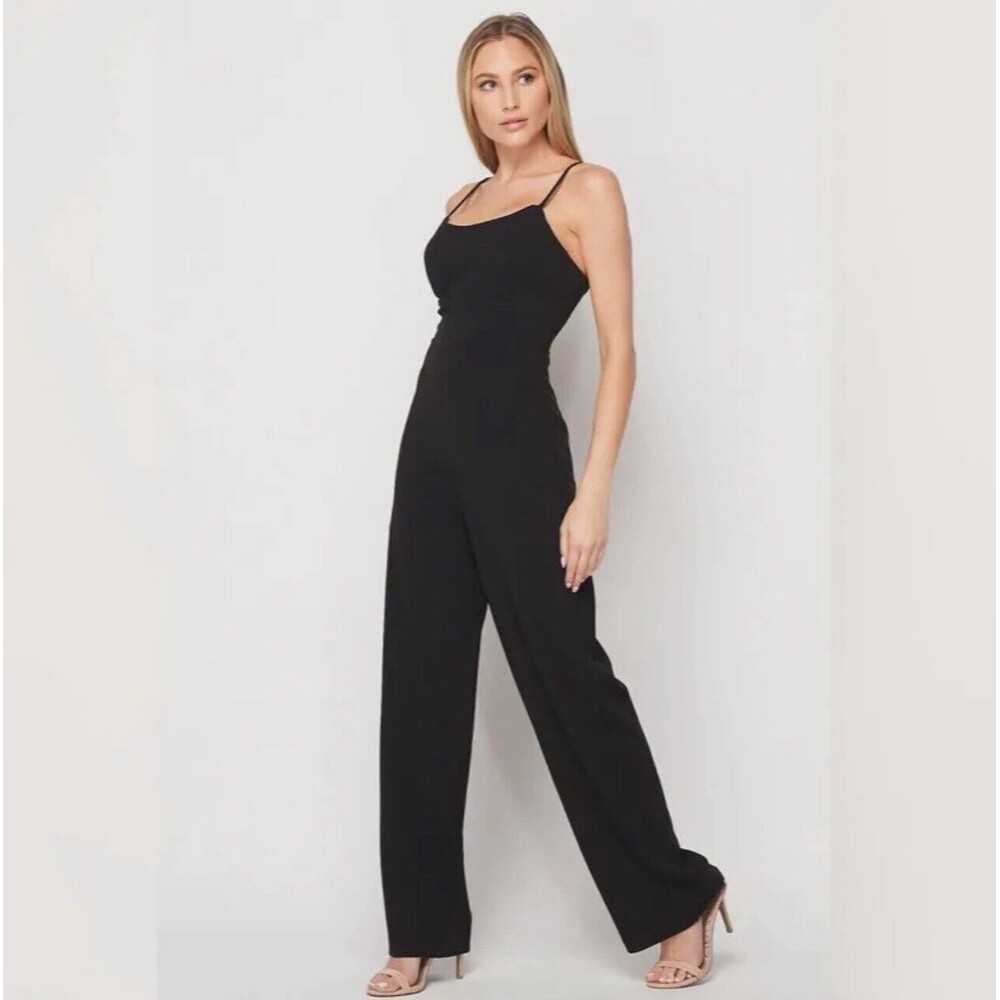 Teeze Me Spaghetti Strap Strappy Back Tie Jumpsuit Size 0 Juniors Black NWT